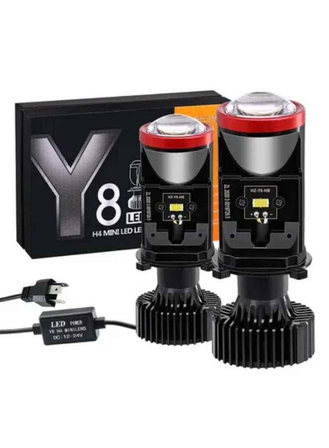 Y8 H4 Mini LED Headlight Bulb with Lens – 6000K – 12V–24V - Image 1